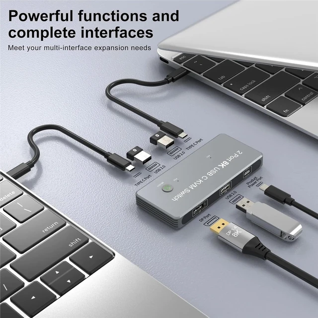 Alt view image 2 of 3 - 8K USB-C KVM Switch DP1.4 2USB-C 2PC Input 1 DisplayPort Output 8K@60Hz 4K@144Hz USB KVM Switcher