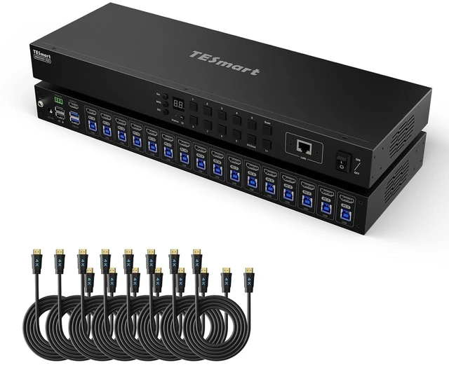 Main image of 16 Port HDMI KVM Switch USB 3.0 4K 60Hz Rackmount with EDID Emulator Hotkey RS232 LAN IR Remote IP Control Auto Scan 16X1