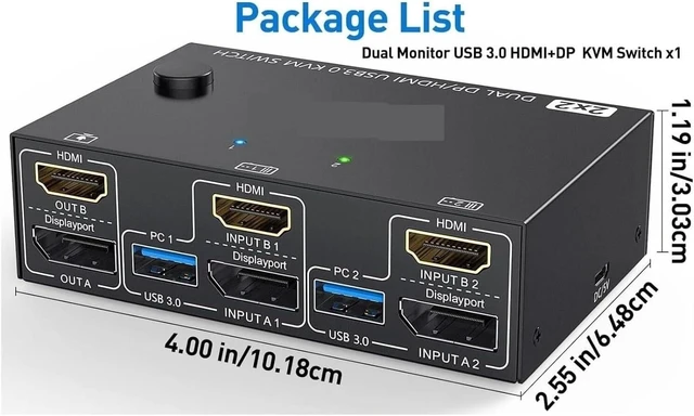 Alt view image 6 of 6 - USB Charger Station, USB 3.0 KVM Switch for Two Displayport Monitors