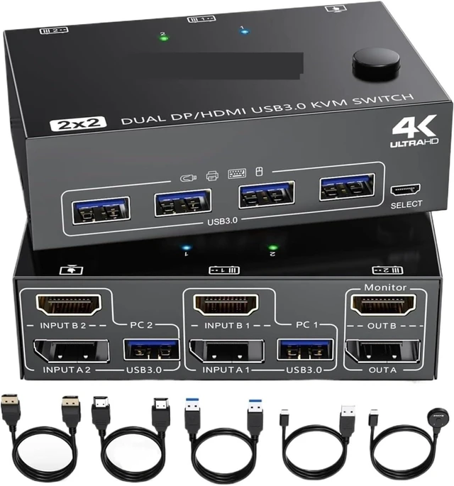 Main image of USB Charger Station, USB 3.0 KVM Switch for Two Displayport Monitors