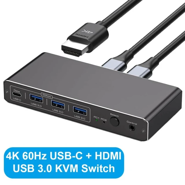 Alt view image 2 of 4 - KVM Switch 2K 120Hz Thunderbolt USB C HDMI 100W PD Charge Type C Compatible with PC Desktop 1 HDMI Monitor