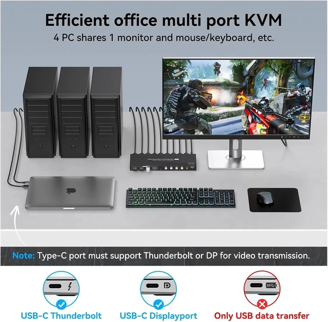 Alt view image 5 of 7 - USB Charger Station, 2 Displayport KVM Switch Thunderbolt 4 4K144Hz