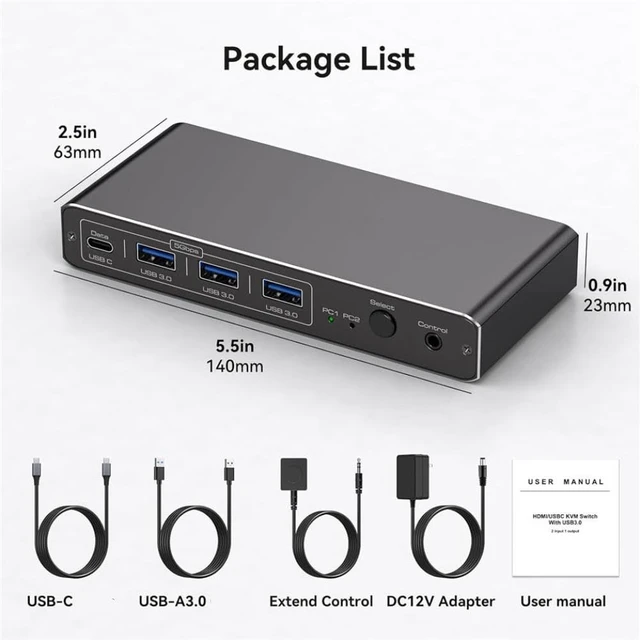 Alt view image 4 of 4 - KVM Switch 2K 120Hz Thunderbolt USB C HDMI 100W PD Charge Type C Compatible with PC Desktop 1 HDMI Monitor