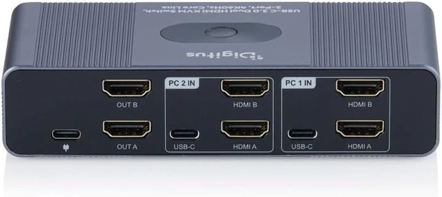 Alt view image 3 of 4 - DIGITUS DS-12856 USB-C KVM Switch 2 PCs, 2 Monitors 3x USB-A, 1x Type-C 5 Gbit/s 2x HDMI 2.0 UltraHD 4K 60Hz per system 3.5 mm jack Wired remote control Grey