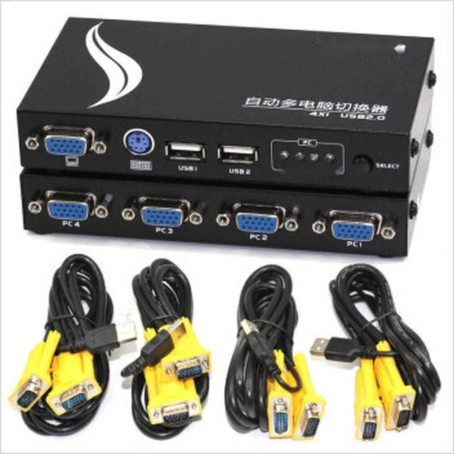 Main image of MT-471UK-L 4-Port USB PS/2 KVM Auto Switcher Button or Key to Switch PC with Cables