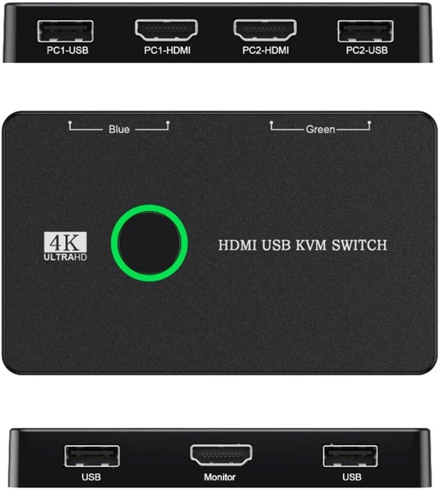 Alt view image 6 of 6 - USB Charger Station, USB/HDMI/KVM Switch for Sharing Keyboard and Mouse Between 2 Computers