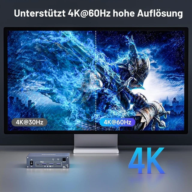 Alt view image 4 of 7 - USB C KVM Switch 2 Monitors 1 Laptop 1 Desktop 4K@60Hz, HDMI Dual Monitor KVM Switch 2 Computers Share 2 Monitors and 4 USB3.0 Ports, 80W PD Charging, Wired Remote,USB-C Cable and 12V Adapter Included