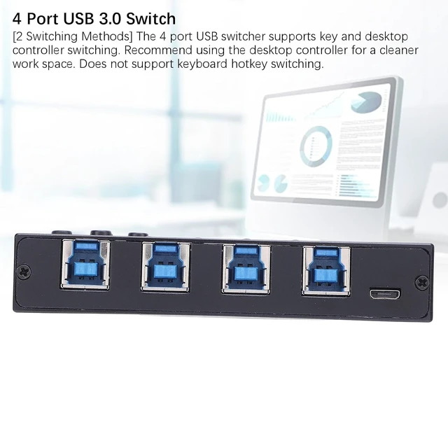 Alt view image 6 of 7 - Diyeeni USB 3.0 Switch, 4 Port KVM USB Switch Selector 5Gbps Data Transfer, 3.0 Switcher with Desktop Controller for PC Mouse Keyboard Printer Scanner