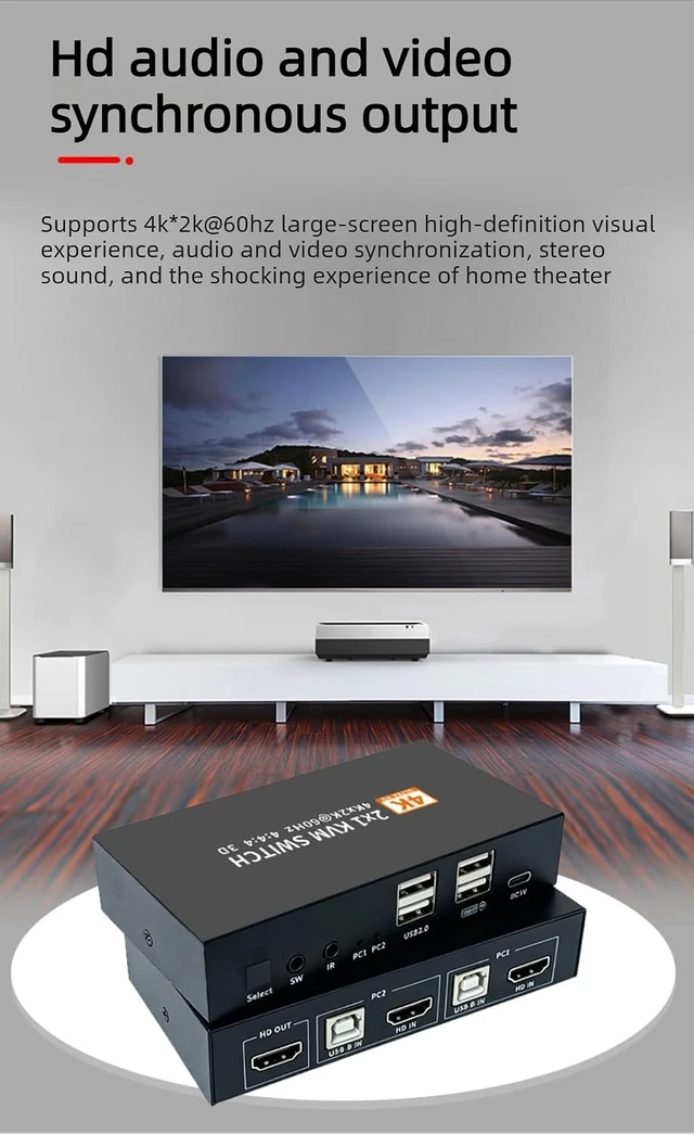 Alt view image 2 of 7 - 2 Port HDMI KVM Switch 4K@60Hz, 2 Computers Share 1 Monitor Keyboard Mouse USB Hub, Plug & Play KVM Switcher with Hotkey & Button Switch for Office Gaming PC Laptop