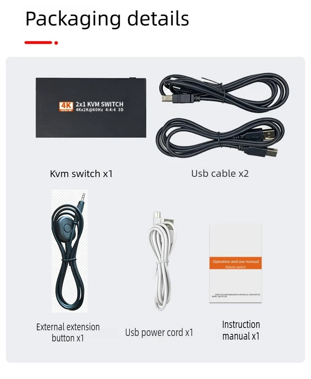 Alt view image 6 of 7 - 2 Port HDMI KVM Switch 4K@60Hz, 2 Computers Share 1 Monitor Keyboard Mouse USB Hub, Plug & Play KVM Switcher with Hotkey & Button Switch for Office Gaming PC Laptop