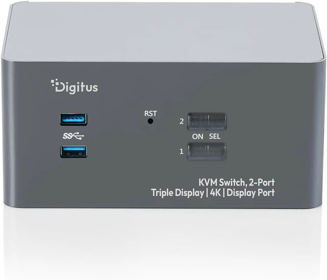Alt view image 2 of 4 - DIGITUS Displayport KVM Switch - 2 PC 3 Monitors - 4K 60Hz - Triple Display