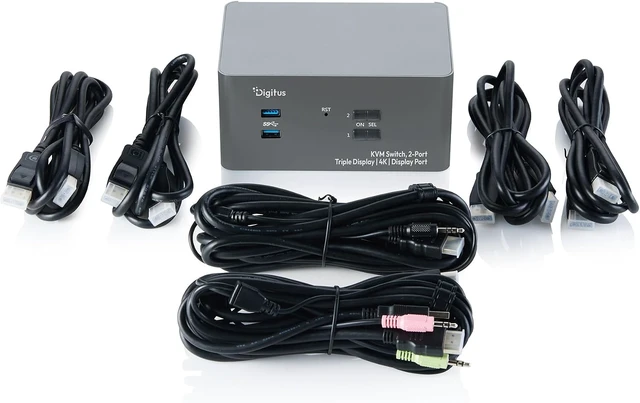 Alt view image 4 of 4 - DIGITUS Displayport KVM Switch - 2 PC 3 Monitors - 4K 60Hz - Triple Display