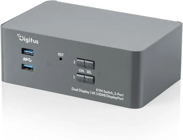 Main image of DIGITUS HDMI KVM Switch - 2 PC 2 Monitors - 4K 60Hz - Dual Display