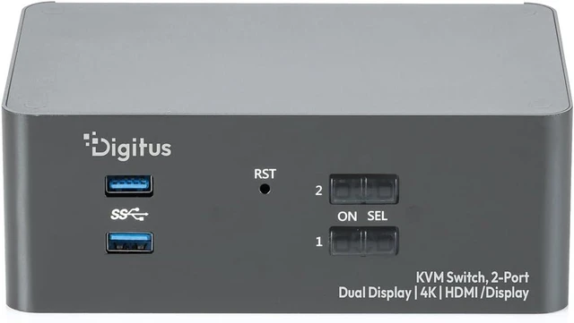 Alt view image 2 of 4 - DIGITUS HDMI KVM Switch - 2 PC 2 Monitors - 4K 60Hz - Dual Display