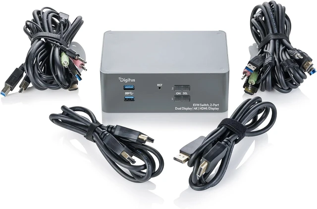 Alt view image 4 of 4 - DIGITUS HDMI KVM Switch - 2 PC 2 Monitors - 4K 60Hz - Dual Display