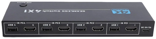 Alt view image 7 of 7 - Fabater KVM Switcher, 8K@60Hz Switcher with Indicator, 48Gbps Ethernet, 4 Ports for 4 Computers Sharing Monitor Keyboard Mouse Hard Drives Printer, 4pc USB Cable and Controller