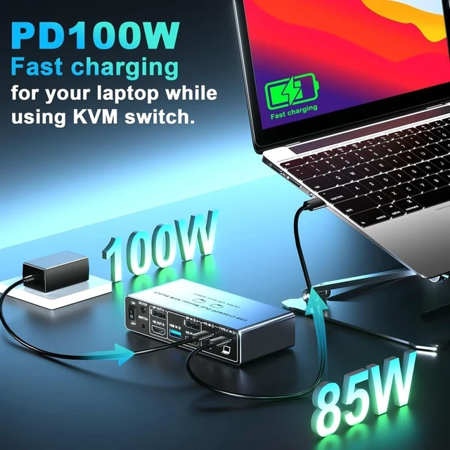 Alt view image 6 of 7 - KVM Switch USB-C Dual Monitor 2 in 2 Out 4K 60Hz US Plug Remote