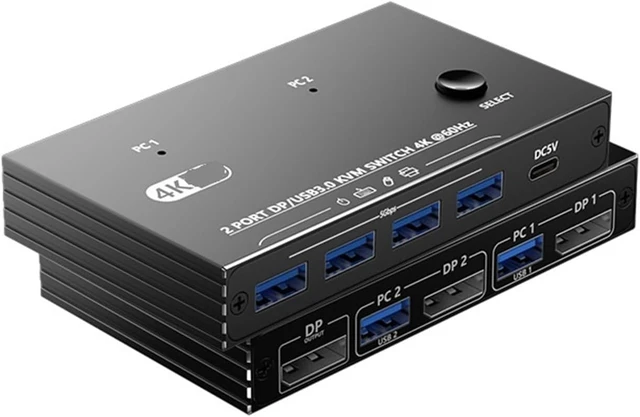 Alt view image 2 of 6 - USB Charger Station, KVM Switch 8K30 4K60 120Hz DP1.4 2 in 1 Out