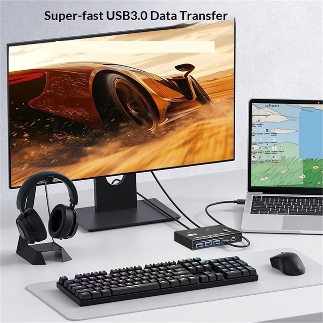 Alt view image 5 of 6 - USB Charger Station, KVM Switch 8K30 4K60 120Hz DP1.4 2 in 1 Out
