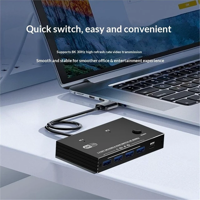 Alt view image 6 of 6 - USB Charger Station, KVM Switch 8K30 4K60 120Hz DP1.4 2 in 1 Out