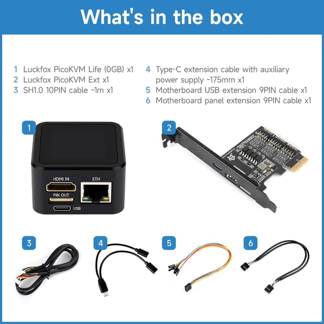 Alt view image 2 of 7 - KLAYERS -LF PicoKVM Lite Kit,Supports 1920×1080@60fps HDMI Video Input & HID Signal Output, Remote Device Control,with 1.54inch Touch Display,Come with Case and Ext,No eMMC,