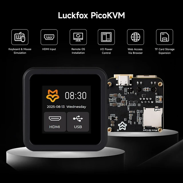 Alt view image 3 of 7 - KLAYERS -LF PicoKVM Lite Kit,Supports 1920×1080@60fps HDMI Video Input & HID Signal Output, Remote Device Control,with 1.54inch Touch Display,Come with Case and Ext,No eMMC,