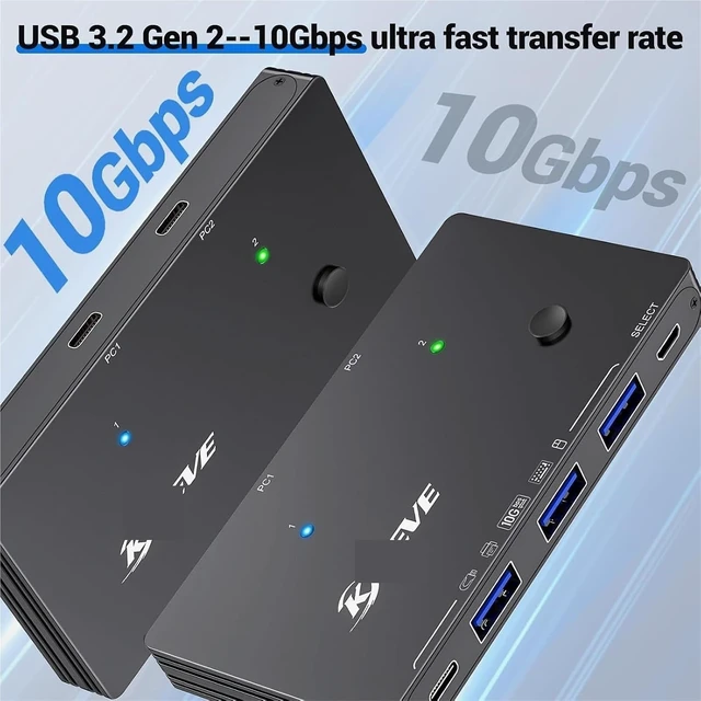 Alt view image 4 of 6 - USB 3.2 Gen 2 USB Switch,10Gbps USB Switch 2 Computers Share 4 USB for PC Laptop Keyboard Mouse