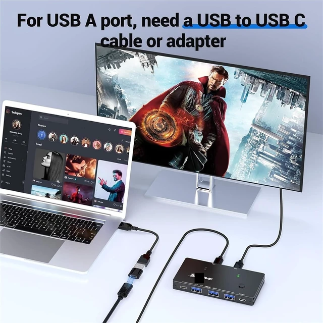 Alt view image 6 of 6 - USB 3.2 Gen 2 USB Switch,10Gbps USB Switch 2 Computers Share 4 USB for PC Laptop Keyboard Mouse