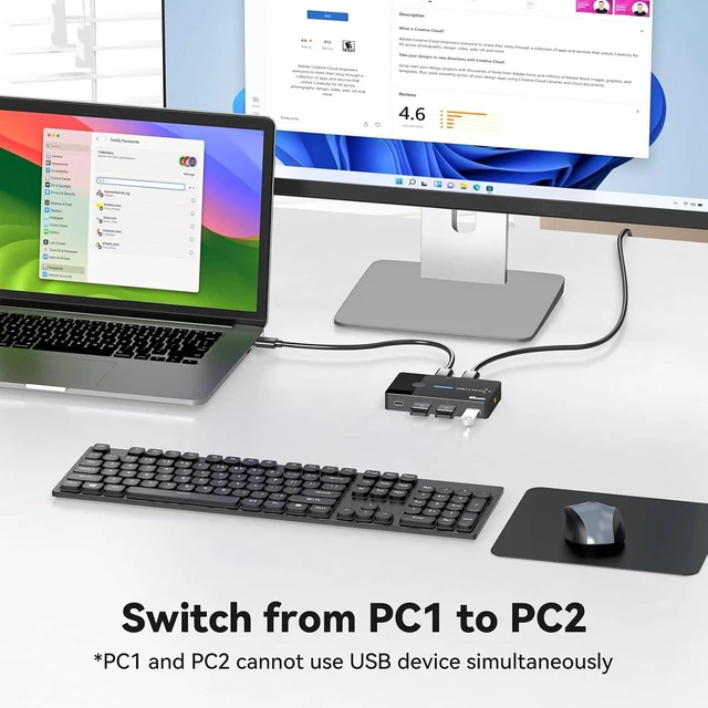 Alt view image 4 of 7 - USB 3.0 Switch 2 Computers Keyboard Mouse Switcher USB A Hub Switches Selector for 2 PC or Laptop Share 3 USB A Ports and 1 USB C Port with Extended Controller