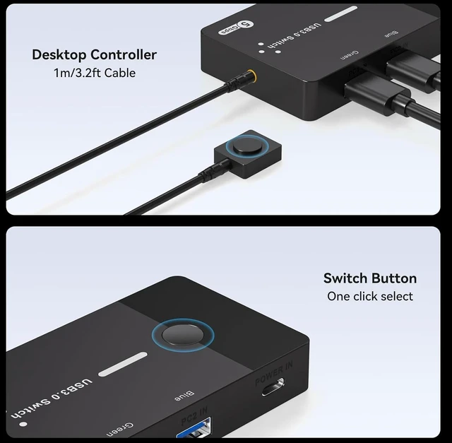 Alt view image 5 of 7 - USB 3.0 Switch 2 Computers Keyboard Mouse Switcher USB A Hub Switches Selector for 2 PC or Laptop Share 3 USB A Ports and 1 USB C Port with Extended Controller