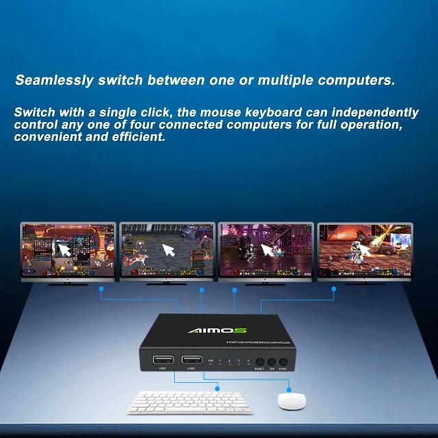 Alt view image 2 of 6 - 2/4/8-port Synchronizer - DNF Game Control Synchronizer, Multi-Open USB Keyboard Mouse Sharer Sync Controller, for Game Tudios, Security/Stock Market Surveillance, Offices(2 Ports)