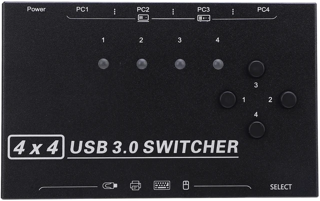Alt view image 2 of 7 - USB 3.0 Switch, 4 Port USB Switcher for 4 Computers Sharing Keyboard Mouse Printer Scanner, with Desktop Controller and Key Control, Compatible for for OS X for
