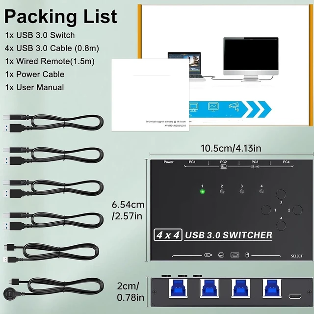 Alt view image 6 of 7 - USB 3.0 Switch, 4 Port USB Switcher for 4 Computers Sharing Keyboard Mouse Printer Scanner, with Desktop Controller and Key Control, Compatible for for OS X for