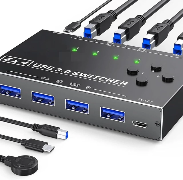 Alt view image 7 of 7 - USB 3.0 Switch, 4 Port USB Switcher for 4 Computers Sharing Keyboard Mouse Printer Scanner, with Desktop Controller and Key Control, Compatible for for OS X for