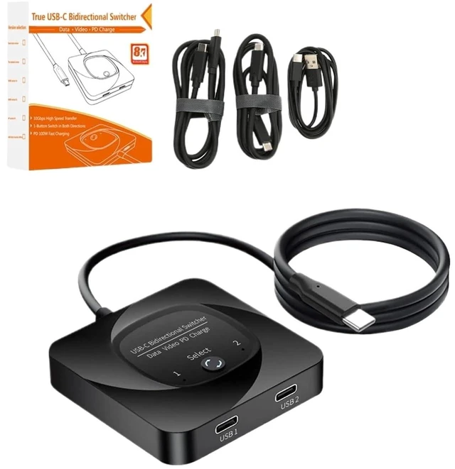 Main image of USB C Switcher, 1x2/2x1 USB3.1 Type C Switch Selector,8K 60Hz HD Data Transfer 100W Charging PD 100W