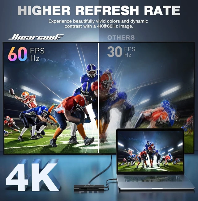 Alt view image 2 of 7 - Hiearcool USB C Hub, USB C Dock, 4K@60Hz HDMI, 1Gbps Ethernet, Black
