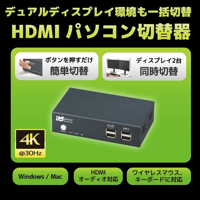 Alt view image 2 of 7 - Ratoc Systems RS-250UH2 Dual Display Compatible HDMI Computer Switcher