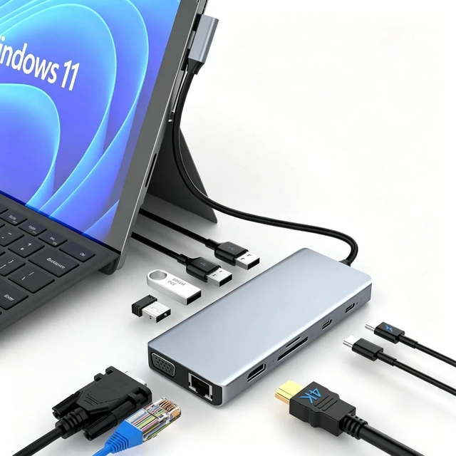 Main image of USB C Hub, 12 in 1 Docking Station with 4K HDMI & 1080P VGA, 92W PD, 1Gbps Ethernet, USB-C 3.0 & 4 USB-A Data Ports, SD TF Card Reader, USB C Adapter for Surface Pro MacBook Pro Air & Windows