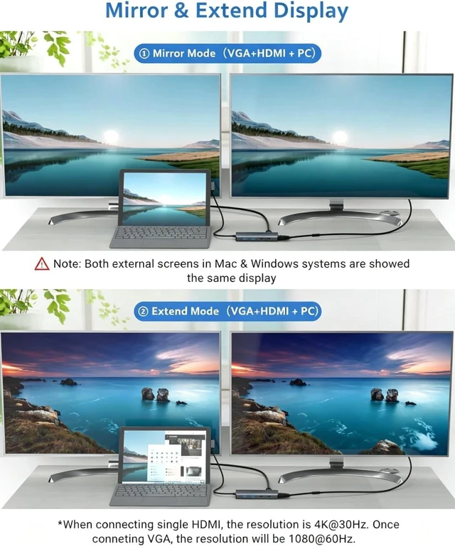 Alt view image 2 of 6 - USB C Hub, 12 in 1 Docking Station with 4K HDMI & 1080P VGA, 92W PD, 1Gbps Ethernet, USB-C 3.0 & 4 USB-A Data Ports, SD TF Card Reader, USB C Adapter for Surface Pro MacBook Pro Air & Windows