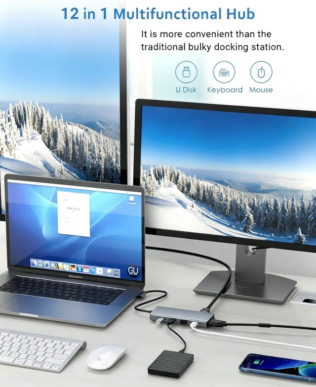 Alt view image 5 of 6 - USB C Hub, 12 in 1 Docking Station with 4K HDMI & 1080P VGA, 92W PD, 1Gbps Ethernet, USB-C 3.0 & 4 USB-A Data Ports, SD TF Card Reader, USB C Adapter for Surface Pro MacBook Pro Air & Windows