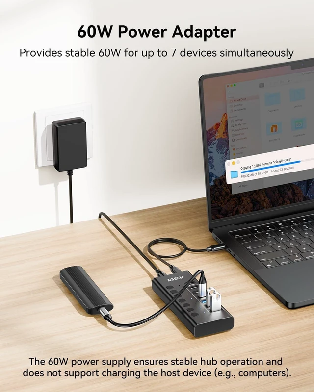 Alt view image 5 of 7 - Powered USB Hub,7 Ports 10Gbps USB C Hub, 3*USB-A 3.2+3*USB-C 3.2+1*PD 30W