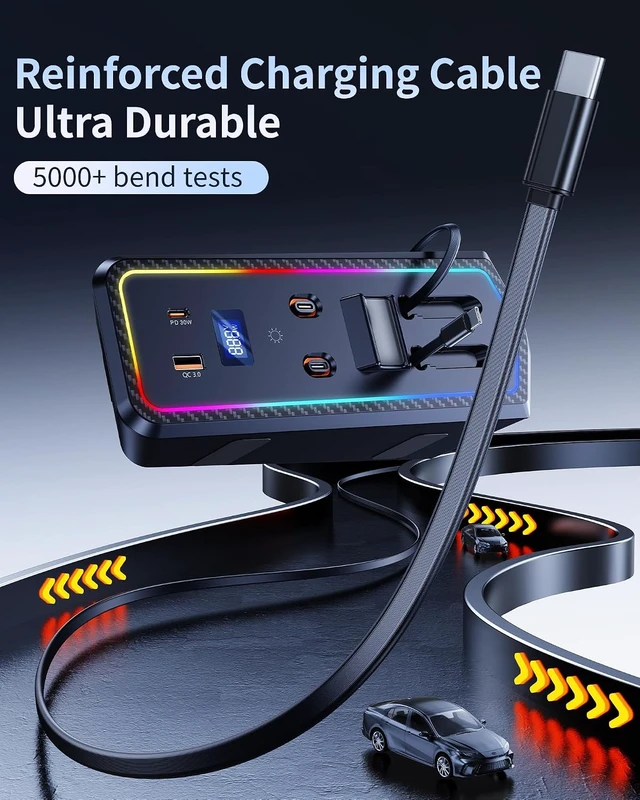 Alt view image 7 of 7 - Car Charger USB Hub with RGB Light for 2024 2025 2026 Toyota Camry Accessories, 4-Port Docking Station with Retractable Cable, Cell Phone Fast Charging Hub for Camry Se/Xse Hybrid Accessories