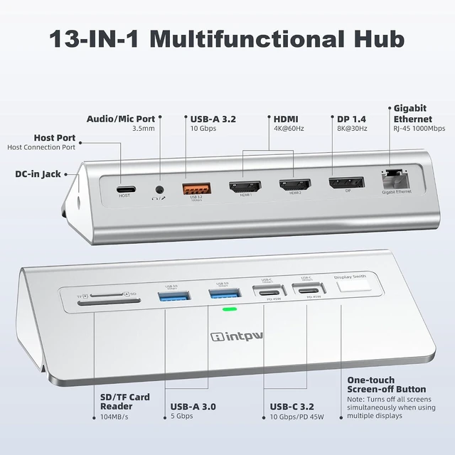 Alt view image 2 of 7 - intpw Docking Station 3 Monitors, 13 in 1 USB C Docking Station