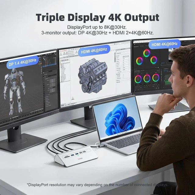 Alt view image 4 of 7 - intpw Docking Station 3 Monitors, 13 in 1 USB C Docking Station