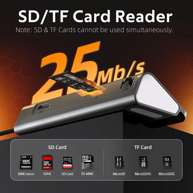 Alt view image 6 of 7 - USB C Hub Ethernet,10-in-1 USB C Docking Station with 4K@60Hz HDMI,1Gbps Ethernet, PD 100W,Type C & 2 USB A 3.2 10Gbps, 2 USB A 2.0, SD/TF, Aluminum USB Hub for Laptop,PC, iPhone 17/16,Mac
