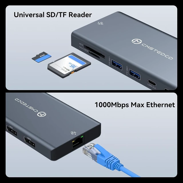 Alt view image 7 of 7 - USB C Docking Station 3 Monitors 100W PD 12 in 1 Thunderbolt to Triple Displayport Monitors Docking Station USB C Hub Multiple Adapter, 2xUSB-C 3.2, 2xUSB-A 3.0, SD Card, 1000Mbps Ethernet
