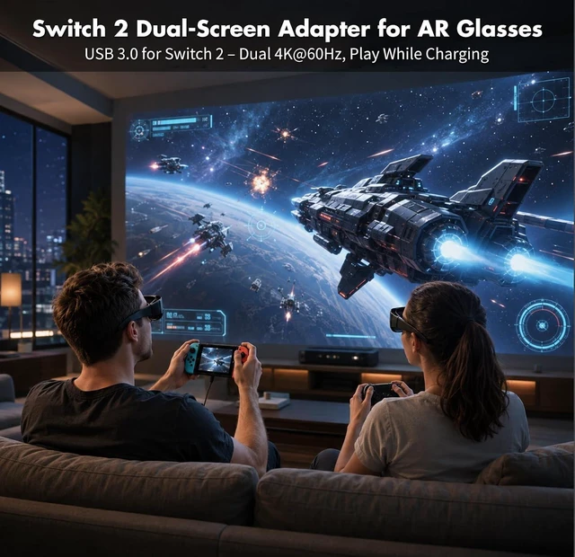Alt view image 2 of 7 - 4-in-1 Dual USB-C Display Hub for AR Glasses & Switch 2, 4K@60Hz, 100W PD