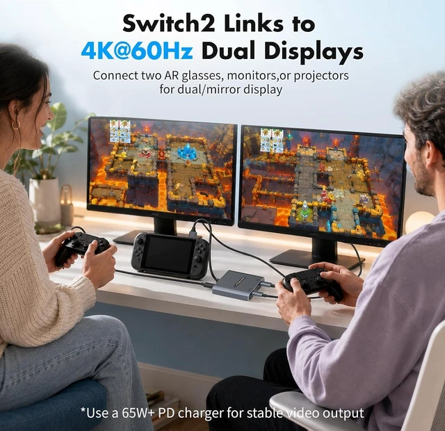 Alt view image 5 of 7 - 4-in-1 Dual USB-C Display Hub for AR Glasses & Switch 2, 4K@60Hz, 100W PD
