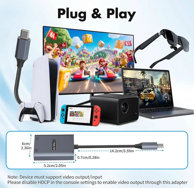 Alt view image 6 of 7 - 4-in-1 Dual USB-C Display Hub for AR Glasses & Switch 2, 4K@60Hz, 100W PD