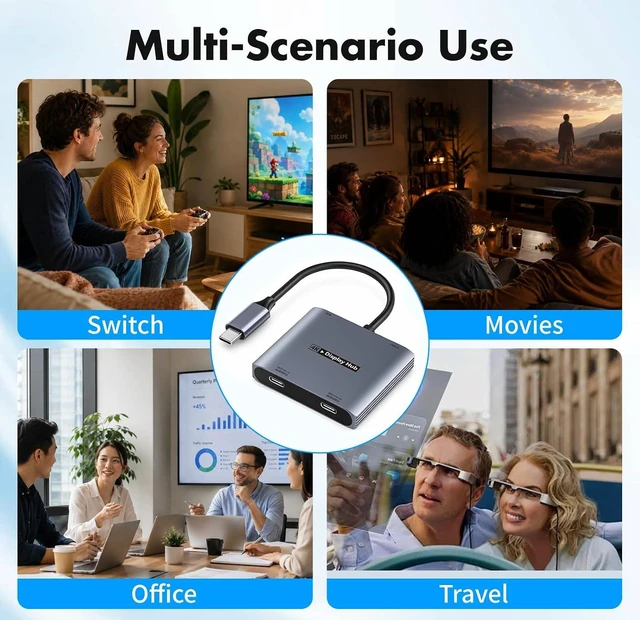 Alt view image 7 of 7 - 4-in-1 Dual USB-C Display Hub for AR Glasses & Switch 2, 4K@60Hz, 100W PD